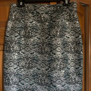 Antonio Melani silver and teal brocade-like skirt